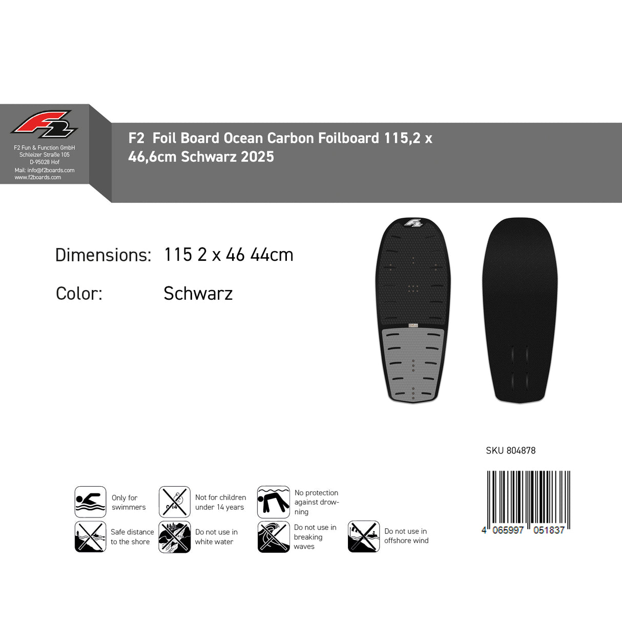 F2 Foil Board Ocean Carbon Foilboard Größe wählbar Schwarz