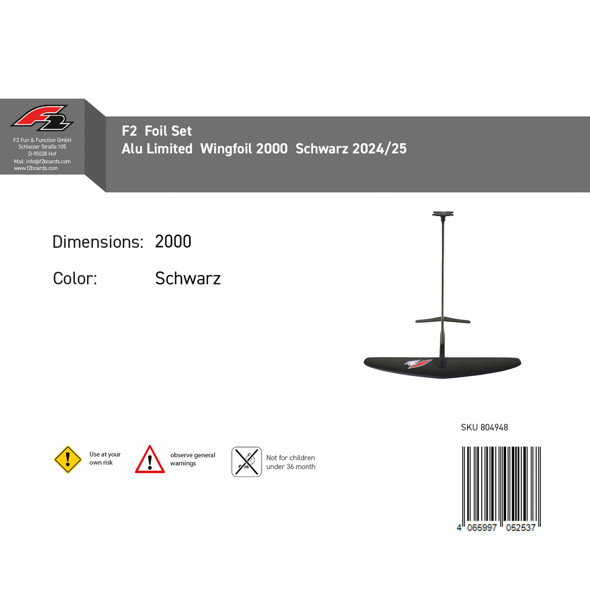 F2 Foil Set Alu Limited Wingfoil Schwarz 1400/1700/2000/2400 Größe wählbar