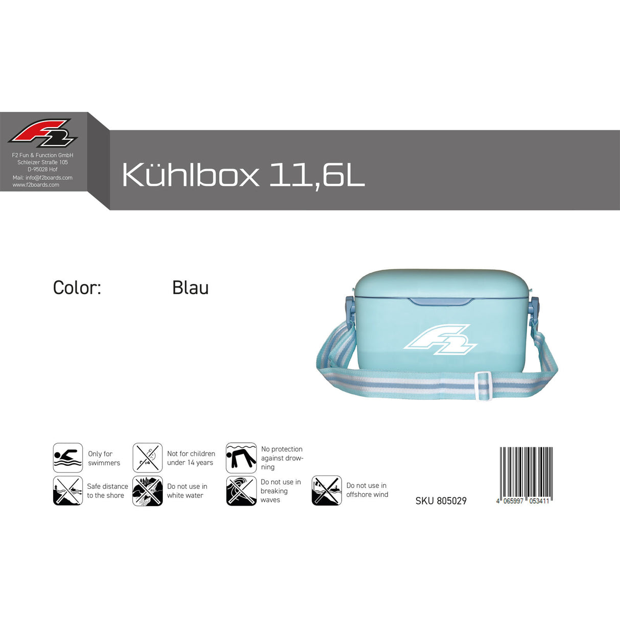 F2 Kühlbox Klein Cool Box Kühltasche 11,6L Blau 2025