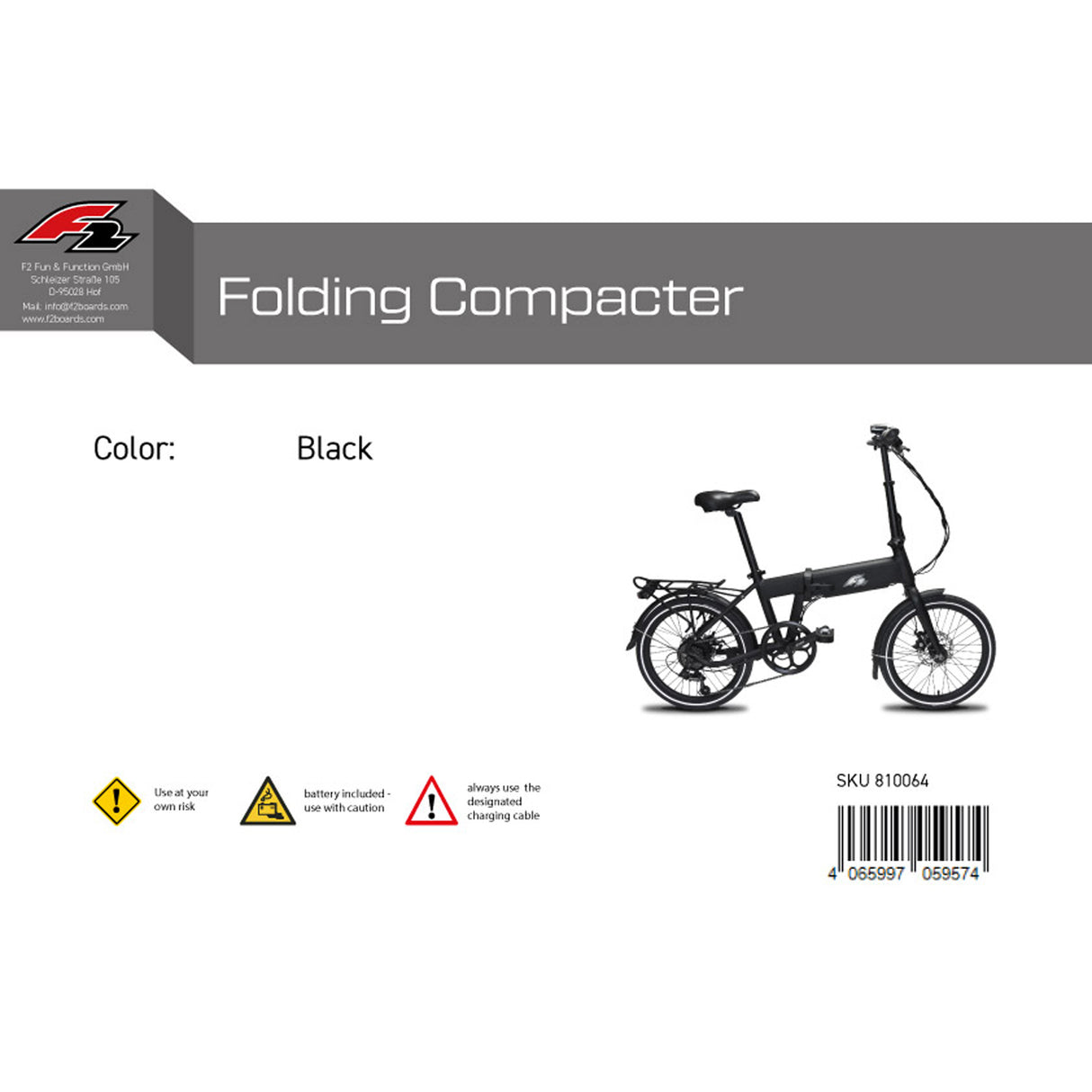 F2 E-Bike Faltbar Folding Compacter Faltrad Pedelec 20kg 20" Schwarz