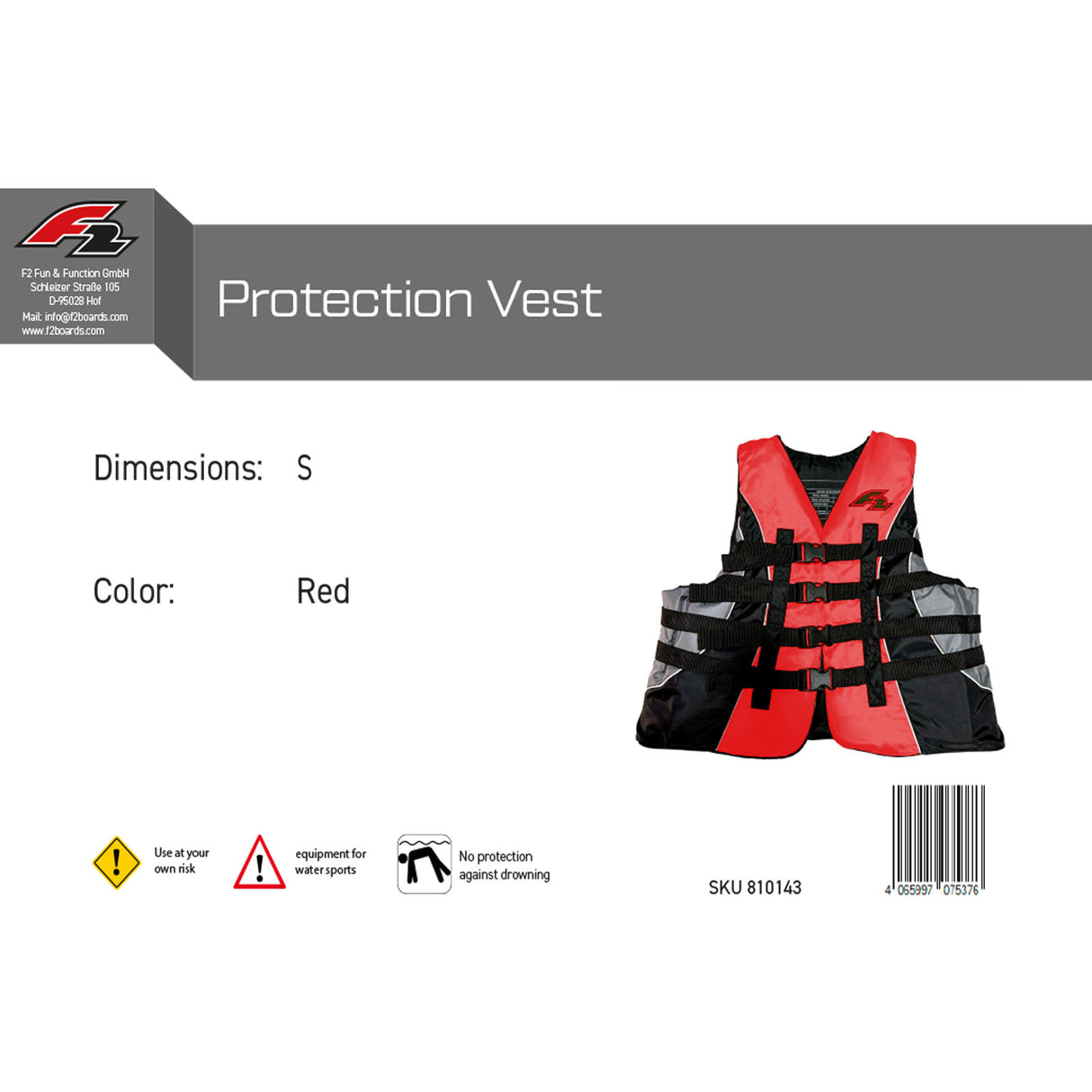 F2 SUP Weste Protection Vest Auftriebsweste Farbe/Größe wählbar 2025