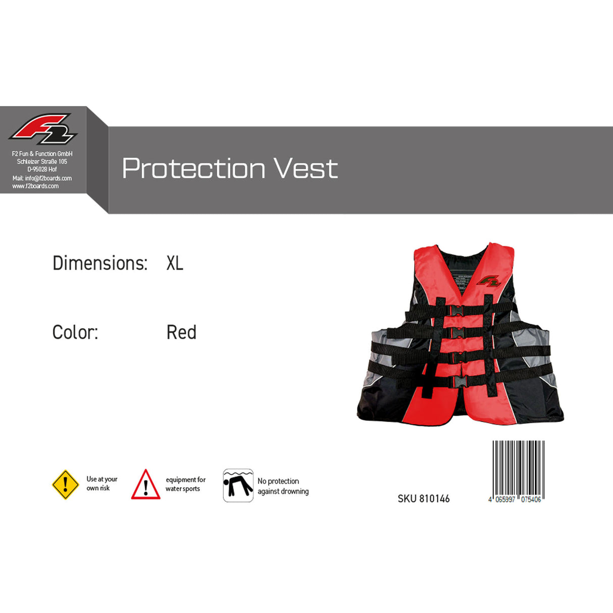 F2 SUP Weste Protection Vest Auftriebsweste Farbe/Größe wählbar 2025