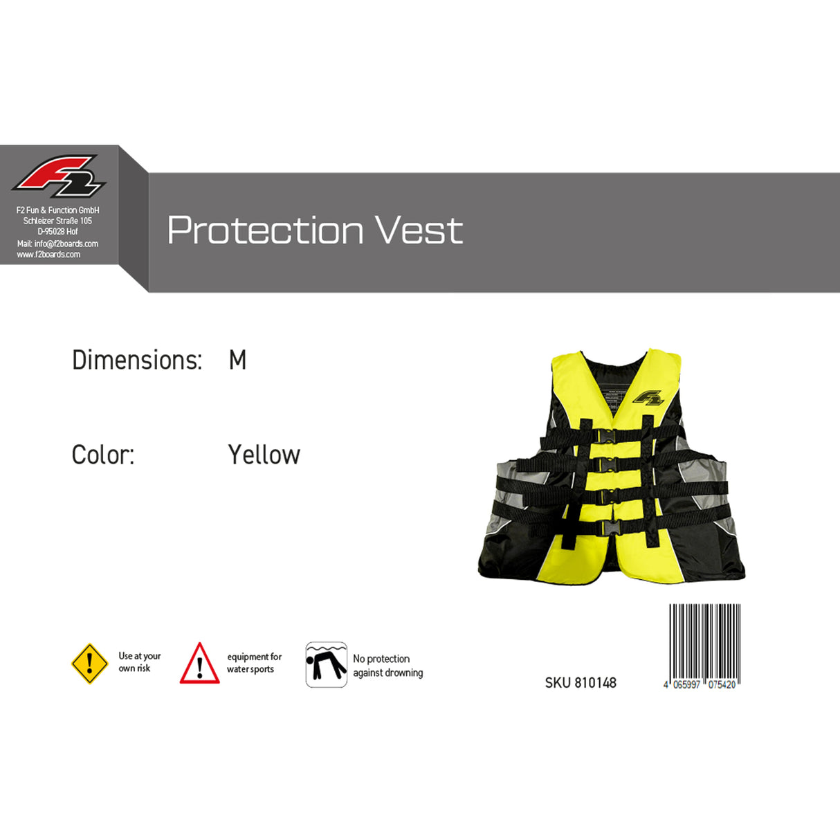 F2 SUP Weste Protection Vest Auftriebsweste Farbe/Größe wählbar 2025