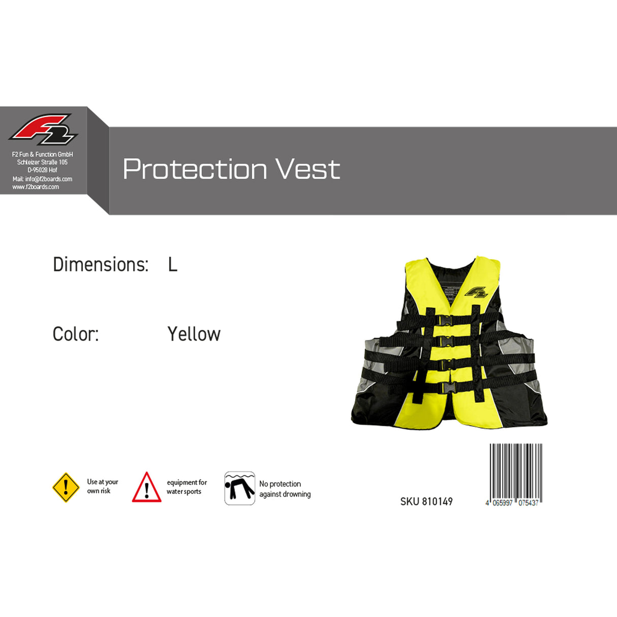 F2 SUP Weste Protection Vest Auftriebsweste Farbe/Größe wählbar 2025