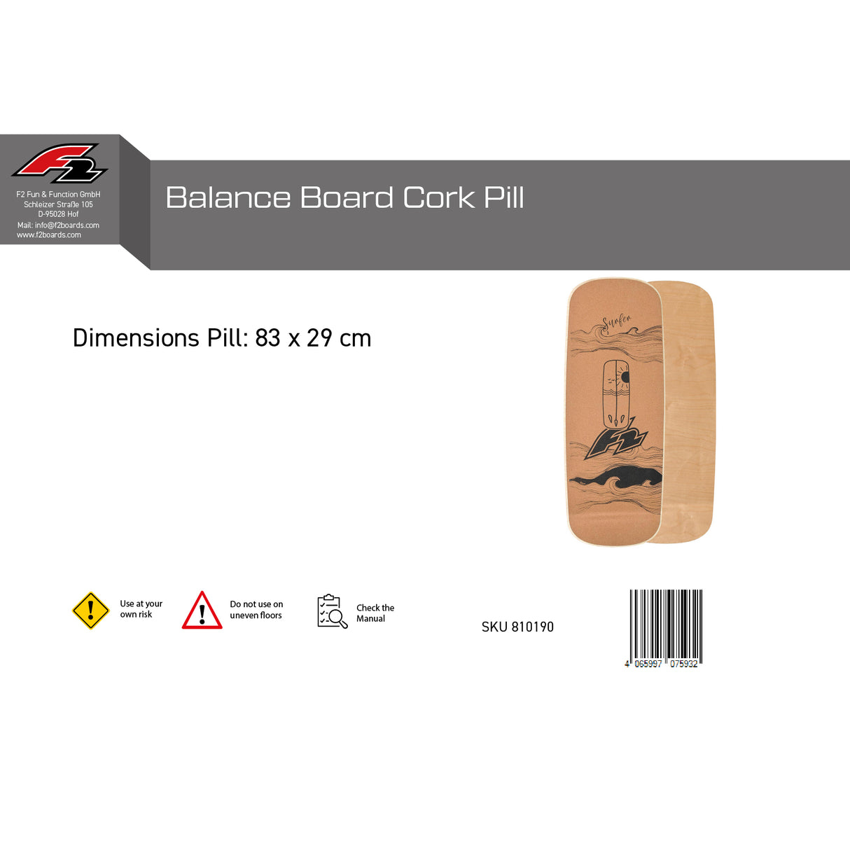 F2 Kork Balance Boards Balance Training Board Only - Modell wählbar