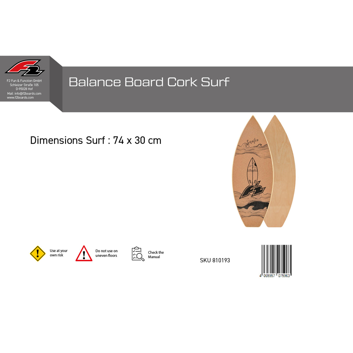 F2 Kork Balance Boards Balance Training Board Only - Modell wählbar