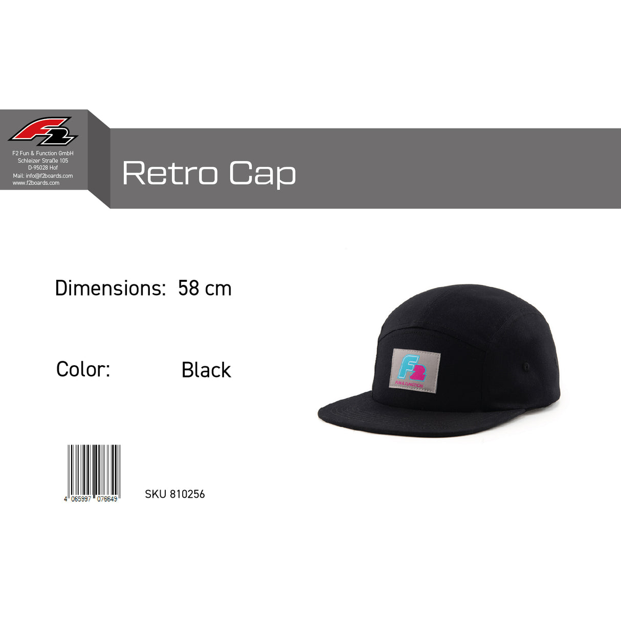 F2 Retro Cap 100% Baumwolle 58cm - Farbe wählbar