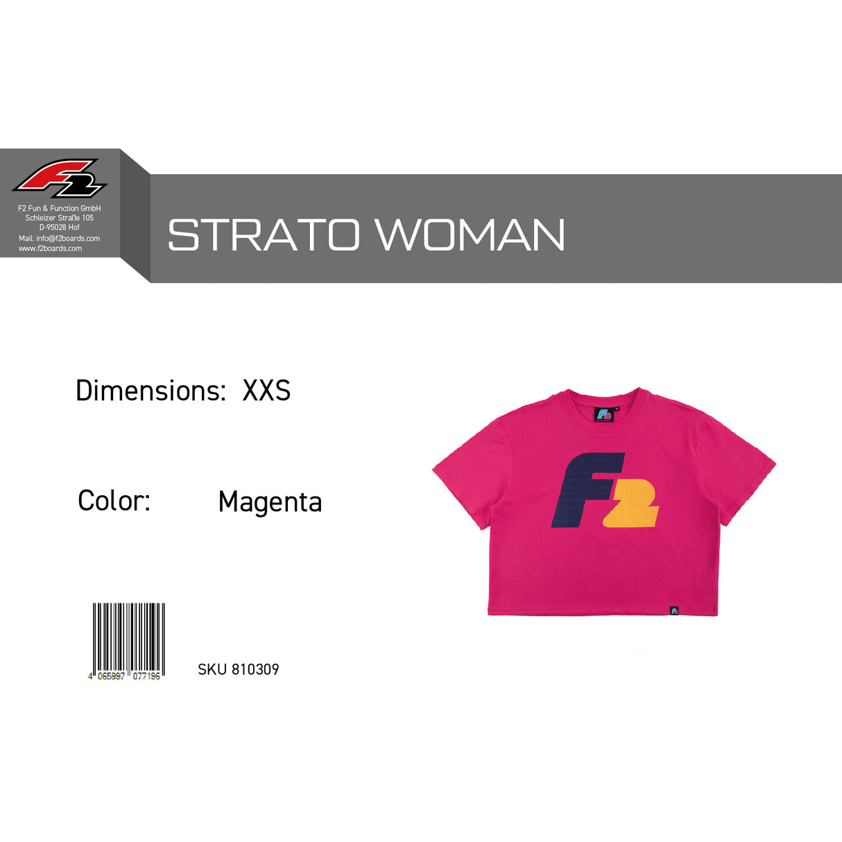 F2 Retro T-Shirt Strato Damen Crop Top Tshirt Magenta - Größe wählbar