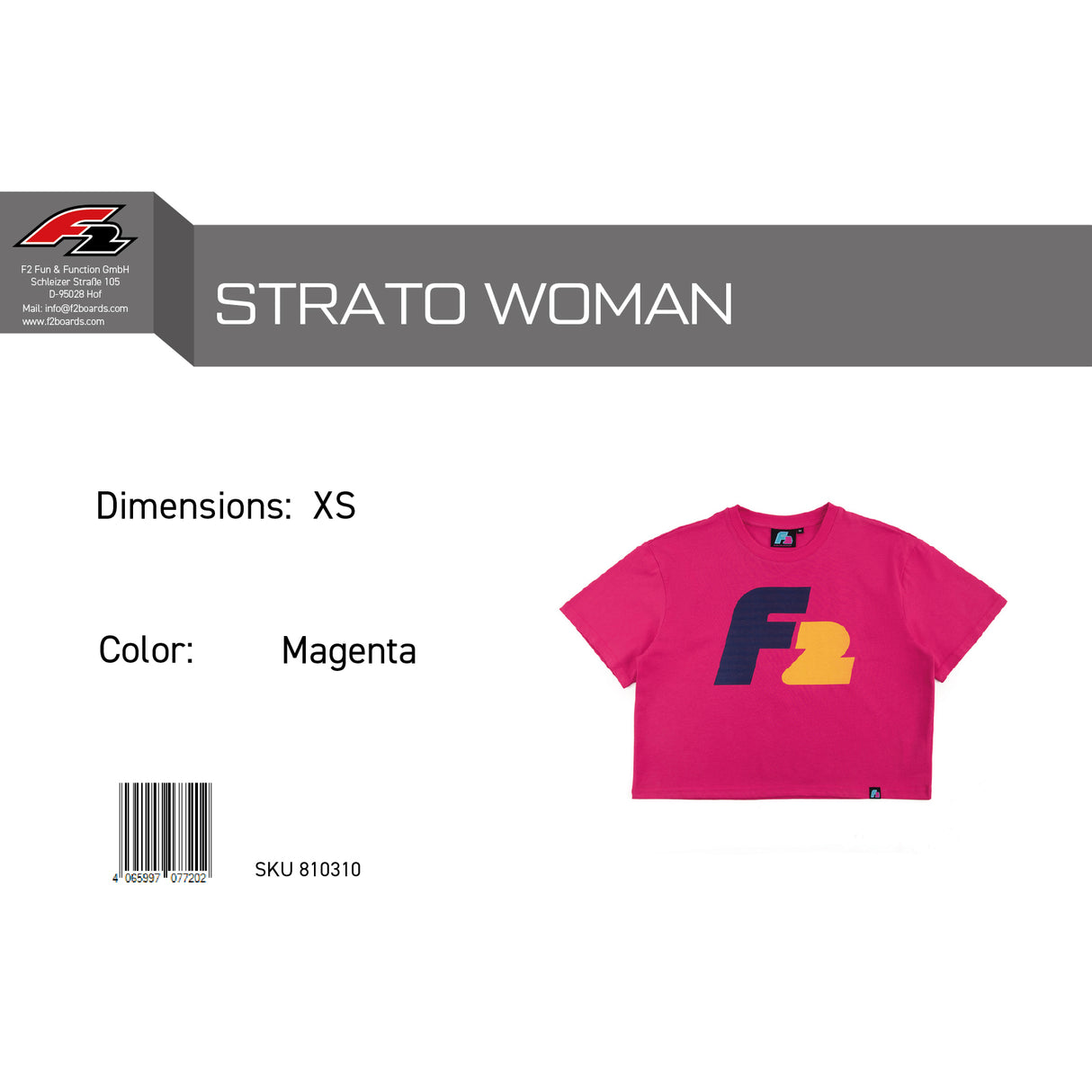 F2 Retro T-Shirt Strato Damen Crop Top Tshirt Magenta - Größe wählbar