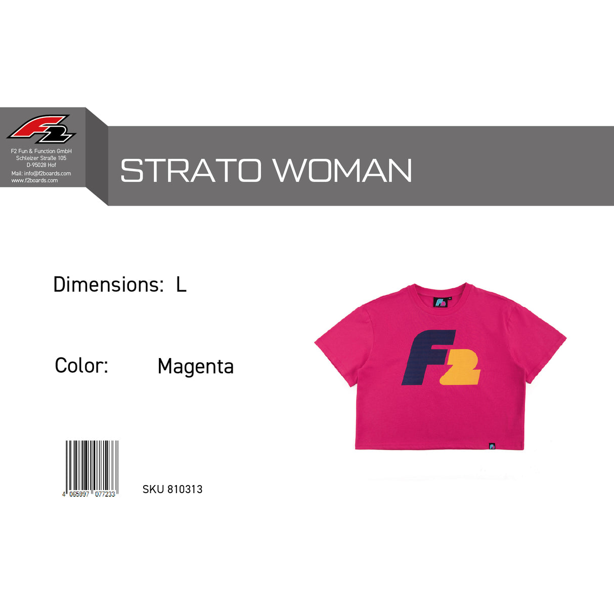 F2 Retro T-Shirt Strato Damen Crop Top Tshirt Magenta - Größe wählbar