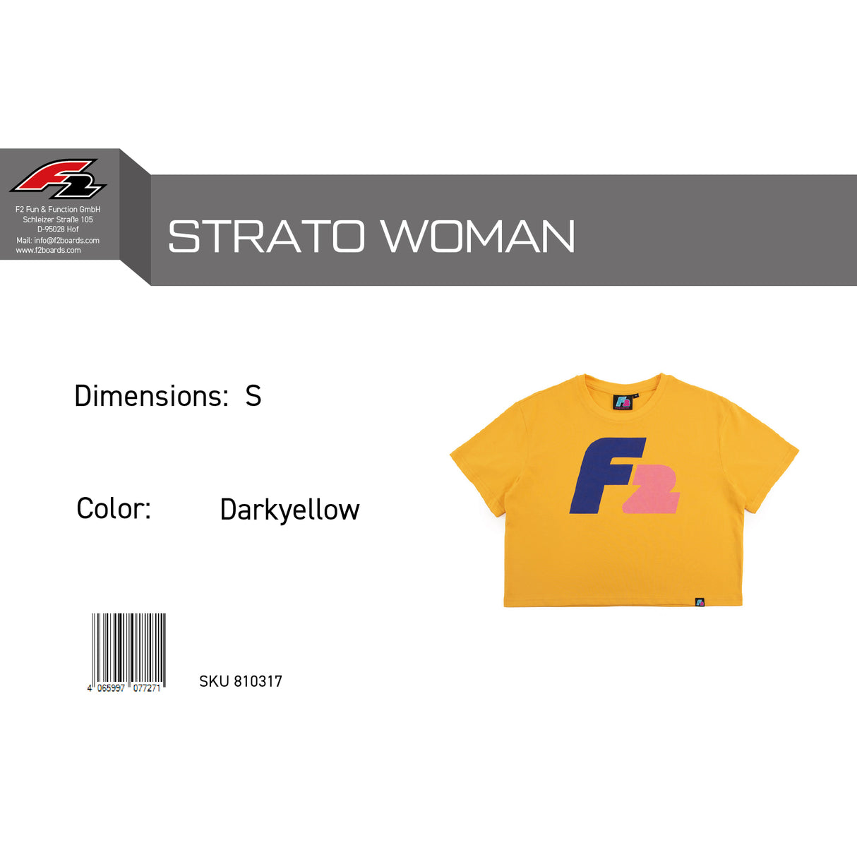 F2 Retro T-Shirt Strato Damen Crop Top Tshirt Gelb - Größe wählbar