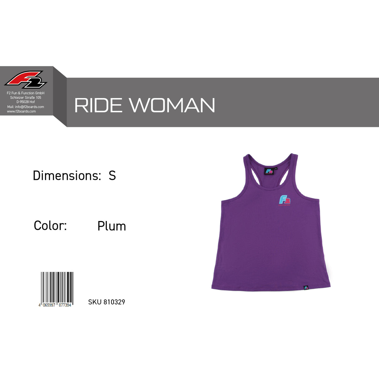 F2 Retro Tank Top Ride Plum Damen Tshirt Ärmellos Tanktop Lila - Größe wählbar