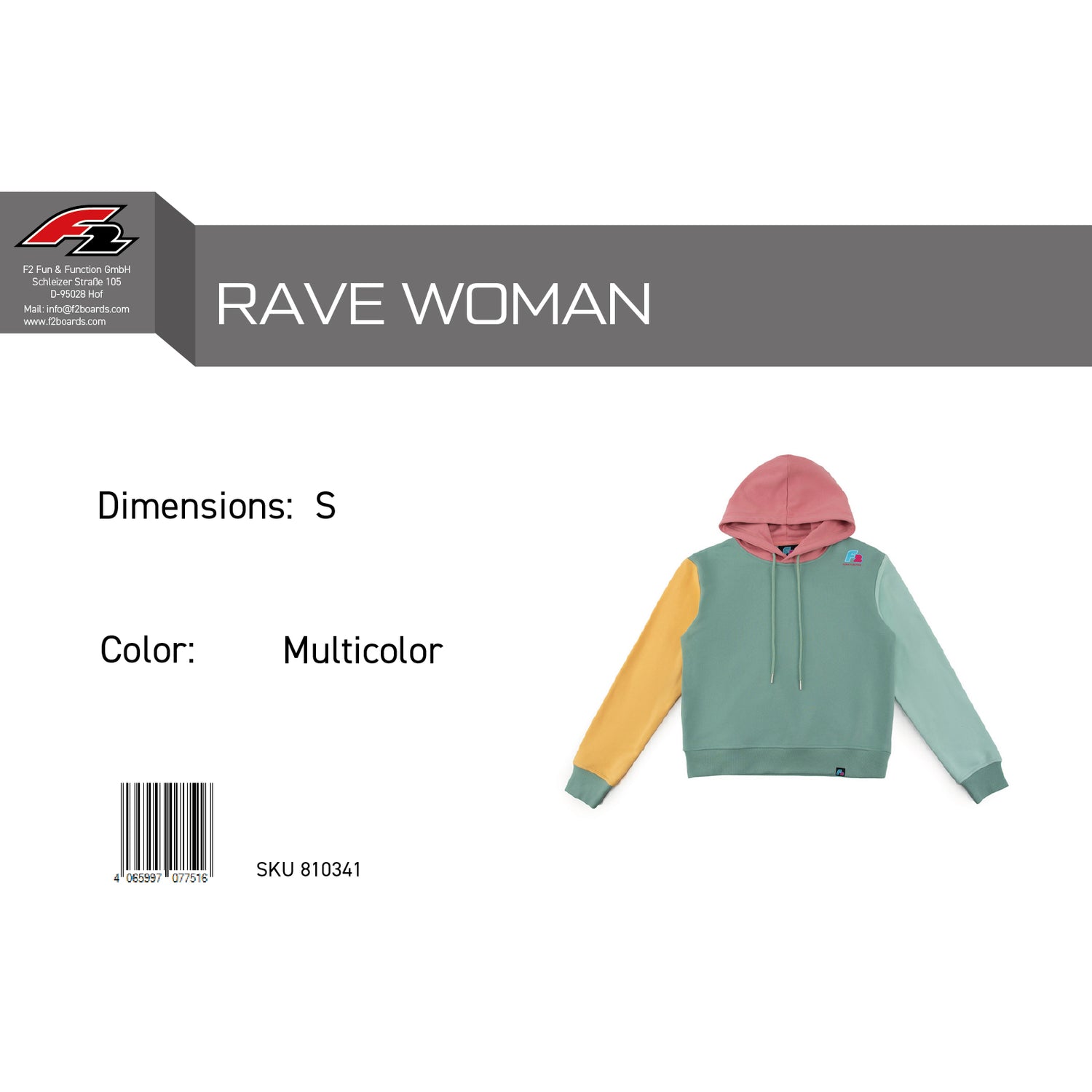 F2 Retro Rave Hoodie Damen Sweatshirt Pullover Multicolor - Größe wählbar