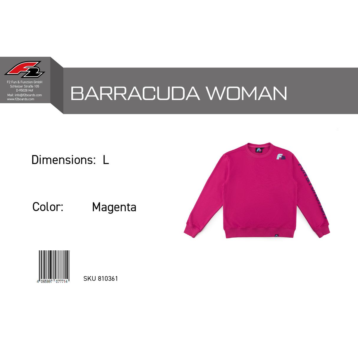F2 Retro Barracuda Pullover Damen Magenta - Größe wählbar