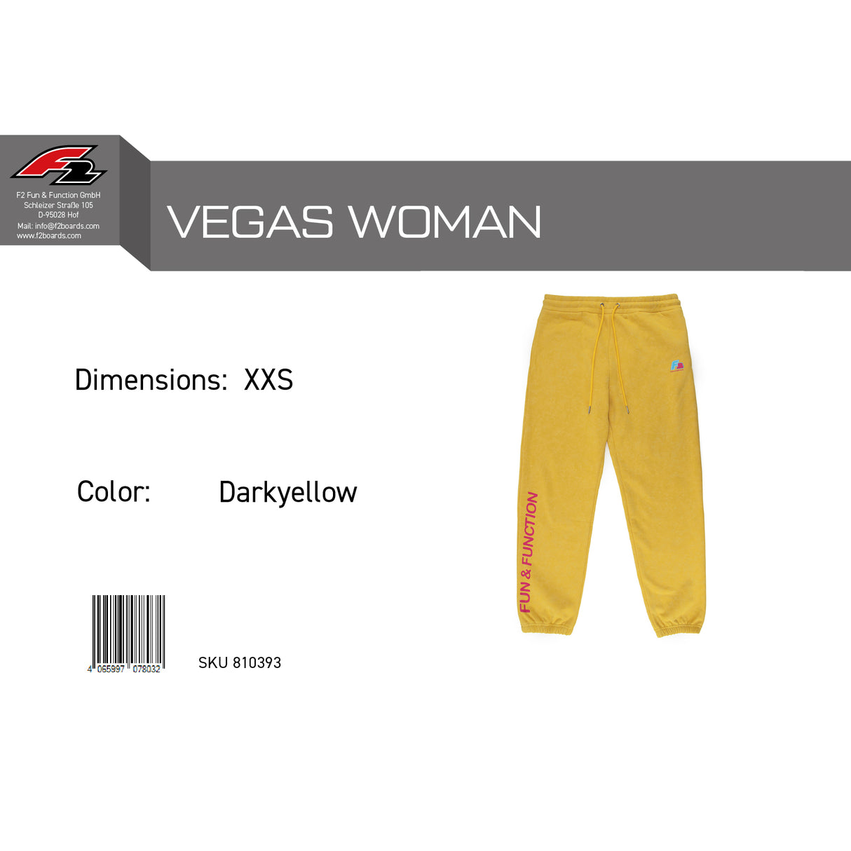 F2 Retro Vegas Jogginghose Damen Gelb - Größe wählbar