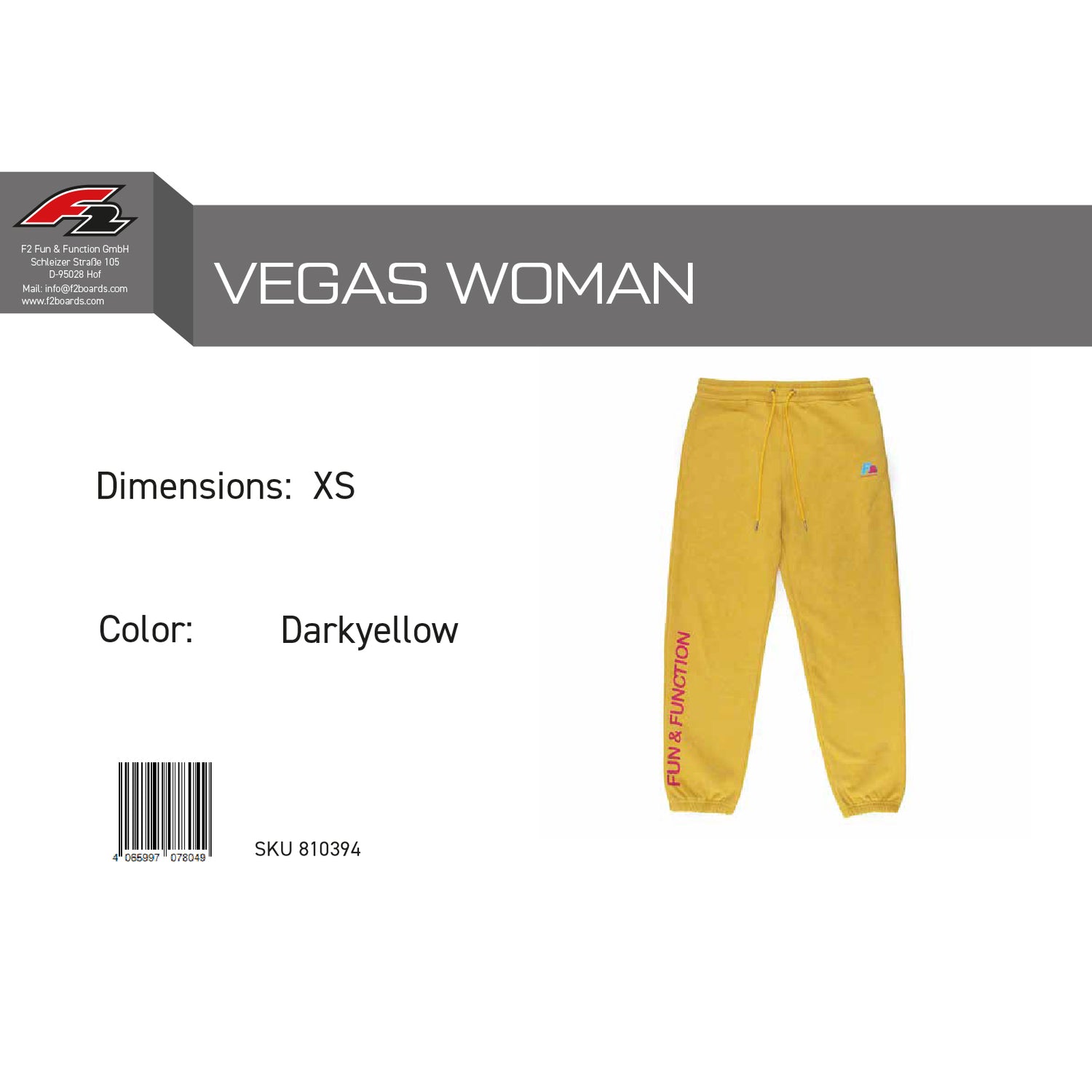 F2 Retro Vegas Jogginghose Damen Gelb - Größe wählbar