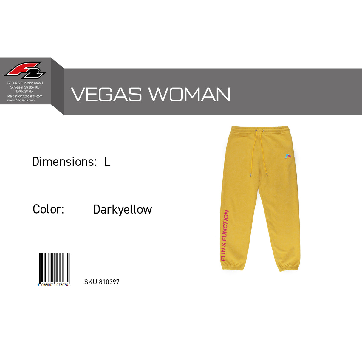 F2 Retro Vegas Jogginghose Damen Gelb - Größe wählbar