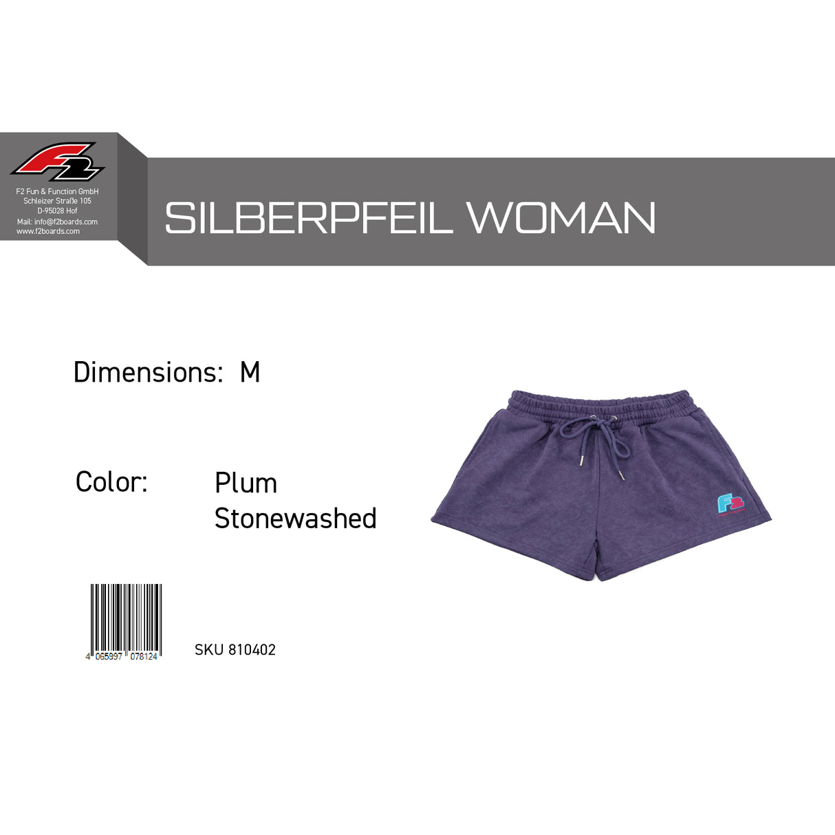 F2 Retro Silberpfeil Shorts Plum Stonewashed Damen Sweatshorts - Größe wählbar