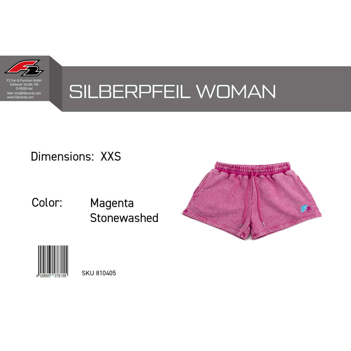 F2 Retro Silberpfeil Shorts Magenta Stonewashed Damen Sweatshorts - Größe wählbar