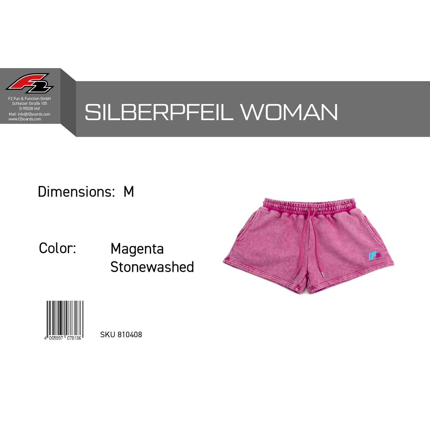 F2 Retro Silberpfeil Shorts Magenta Stonewashed Damen Sweatshorts - Größe wählbar