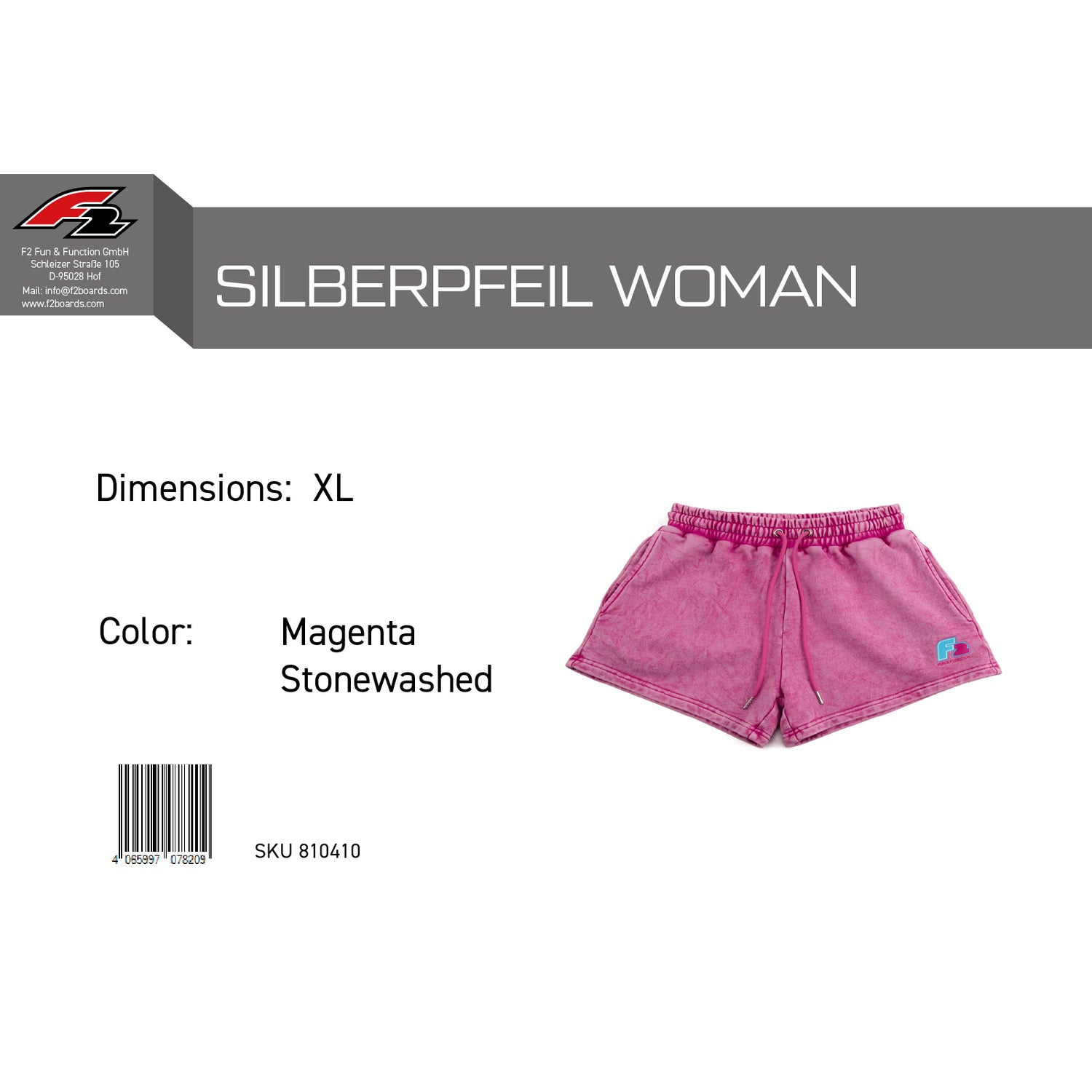 F2 Retro Silberpfeil Shorts Magenta Stonewashed Damen Sweatshorts - Größe wählbar
