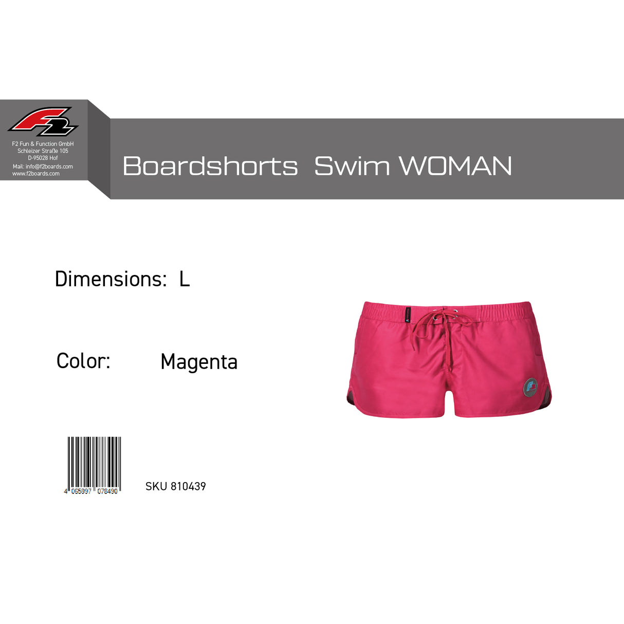 F2 Retro Boardshorts Swim Damen Badeshorts Kurz Magenta - Größe wählbar