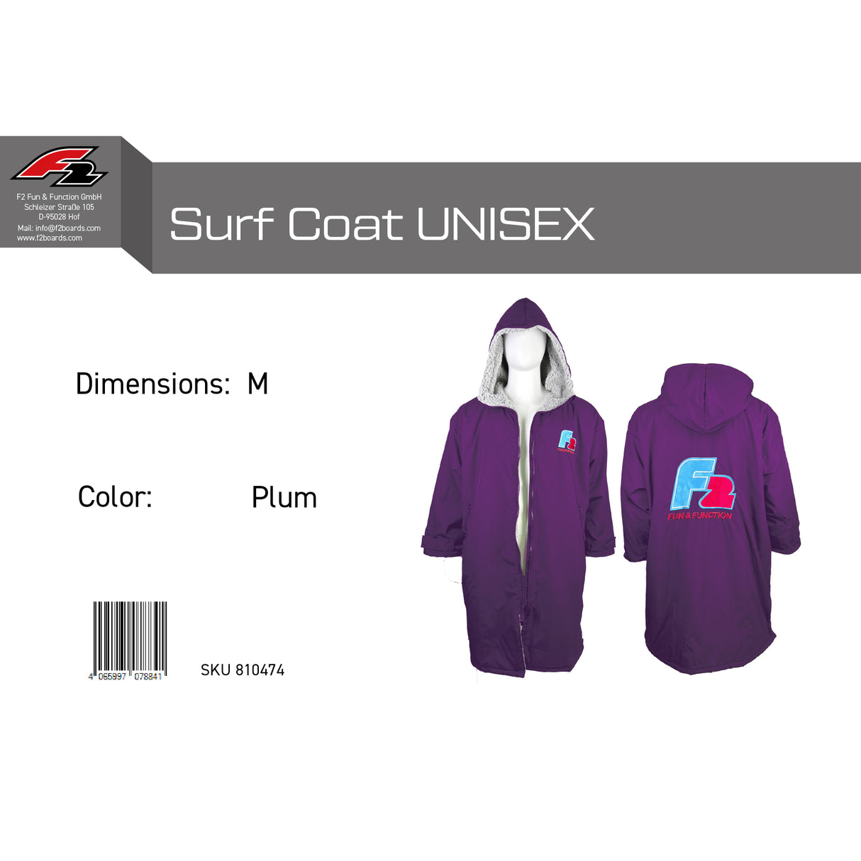 F2 Retro Surf Coat Unisex Poncho Jacke Plum - Größe wählbar