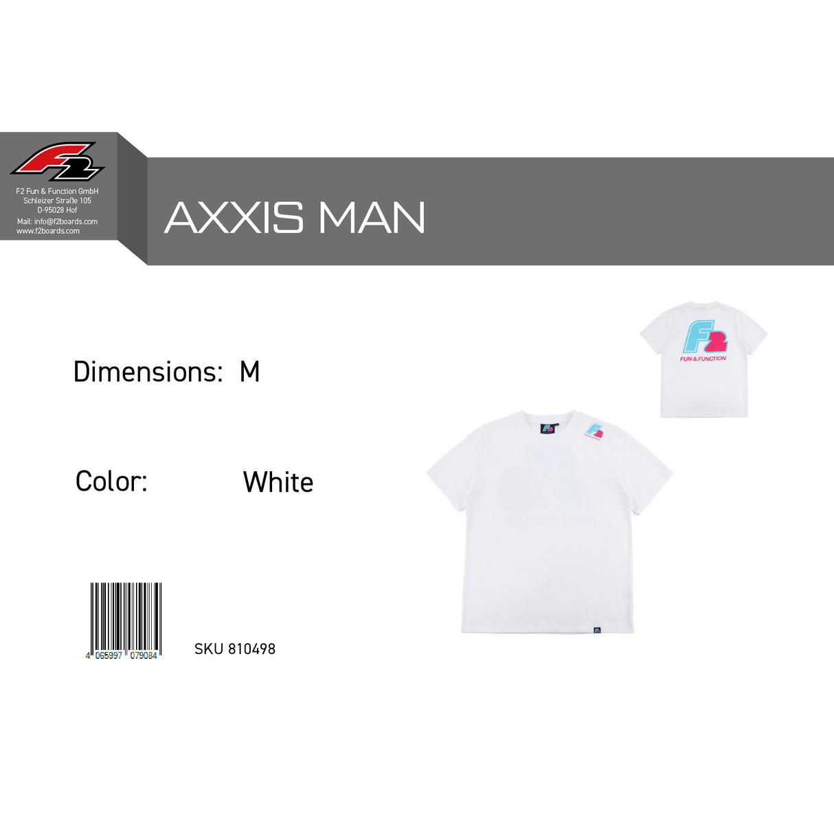 F2 Retro T-Shirt Axxis Unisex Tshirt Weiss - Größe wählbar