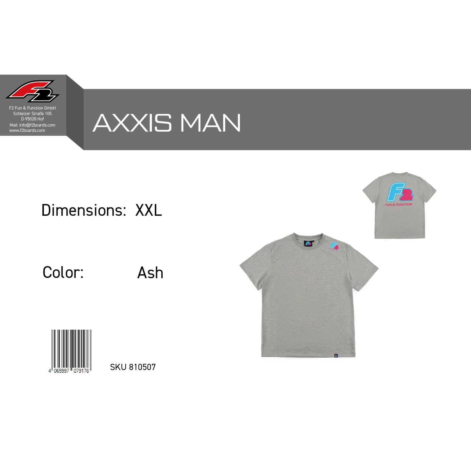 F2  Retro T-Shirt Axxis Ash Unisex Tshirt Grau - Größe wählbar