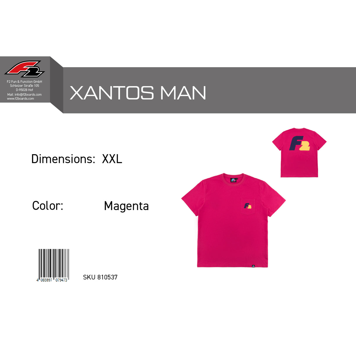 F2 Retro T-Shirt Xantos Unisex Tshirt Magenta - Größe wählbar