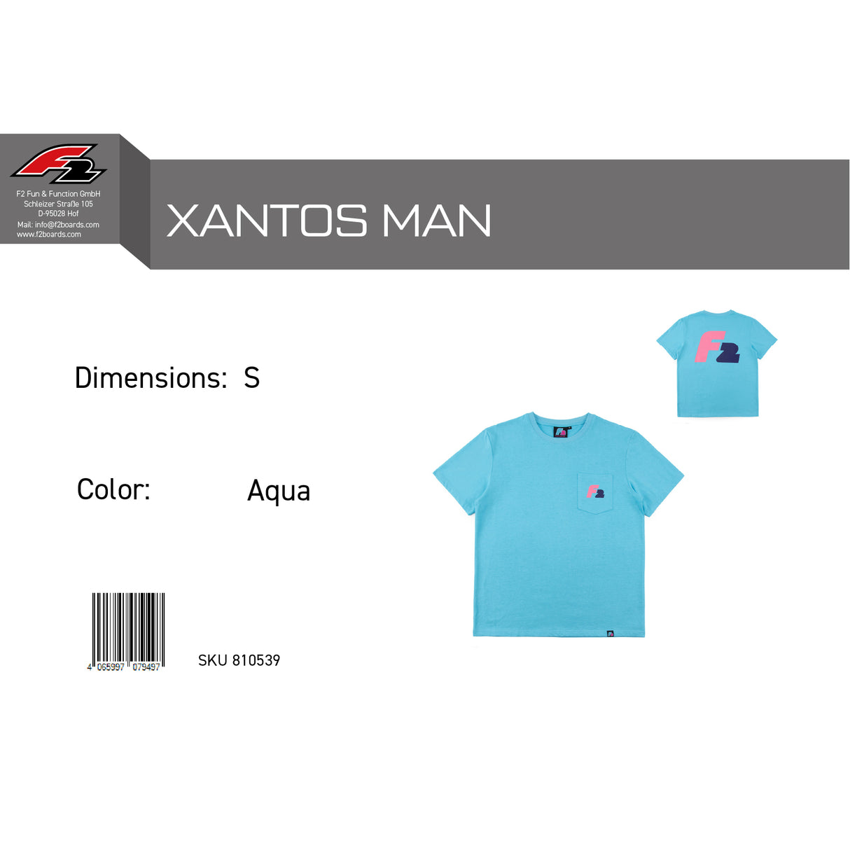 F2 Retro T-Shirt Xantos Aqua Unisex Tshirt Blau - Größe wählbar