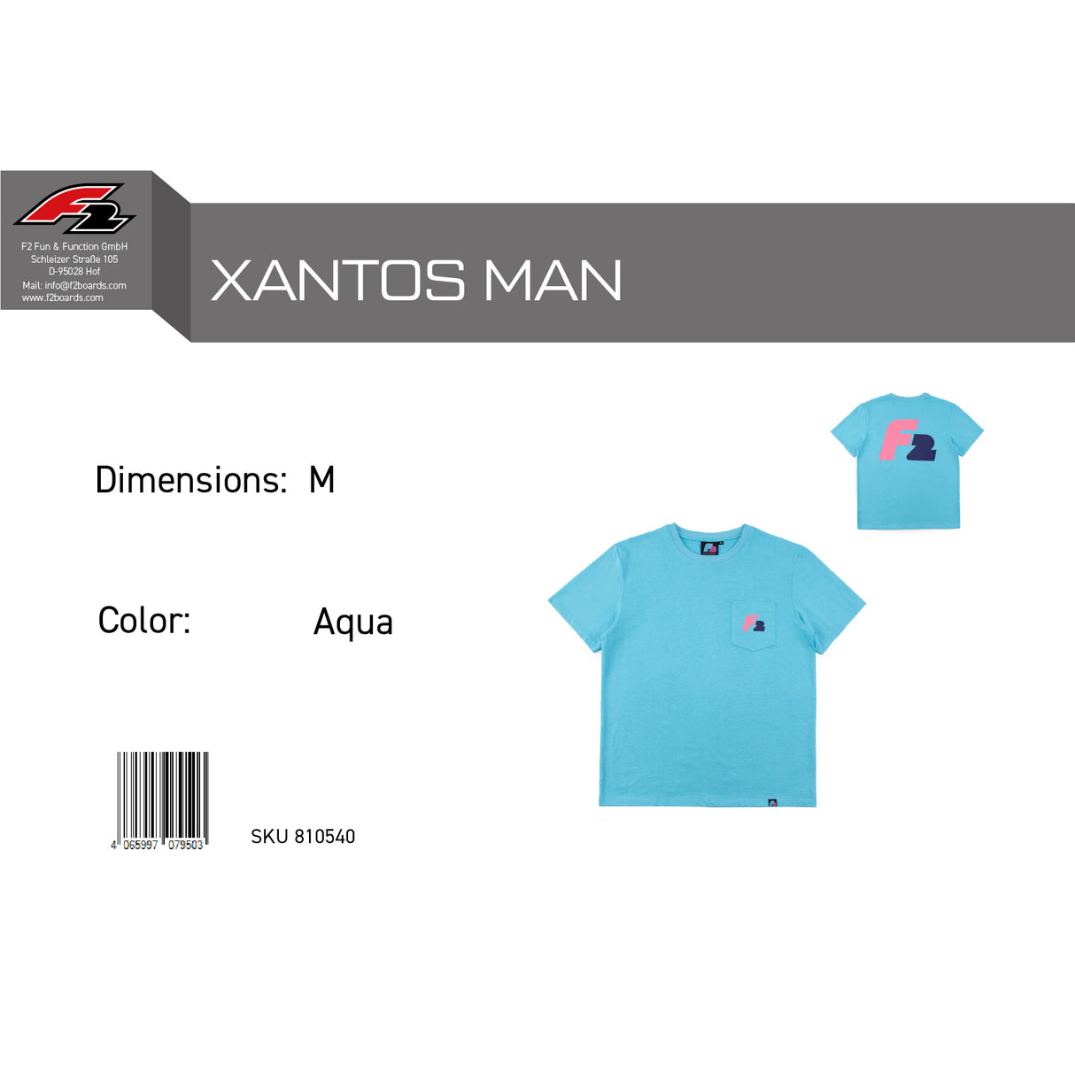 F2 Retro T-Shirt Xantos Aqua Unisex Tshirt Blau - Größe wählbar