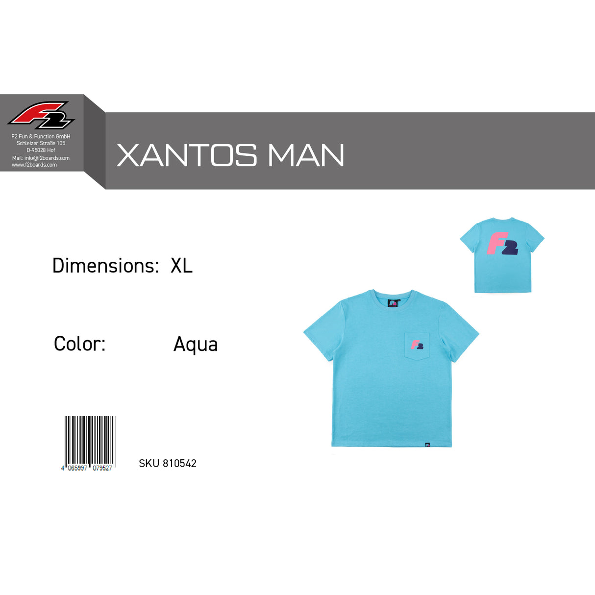 F2 Retro T-Shirt Xantos Aqua Unisex Tshirt Blau - Größe wählbar