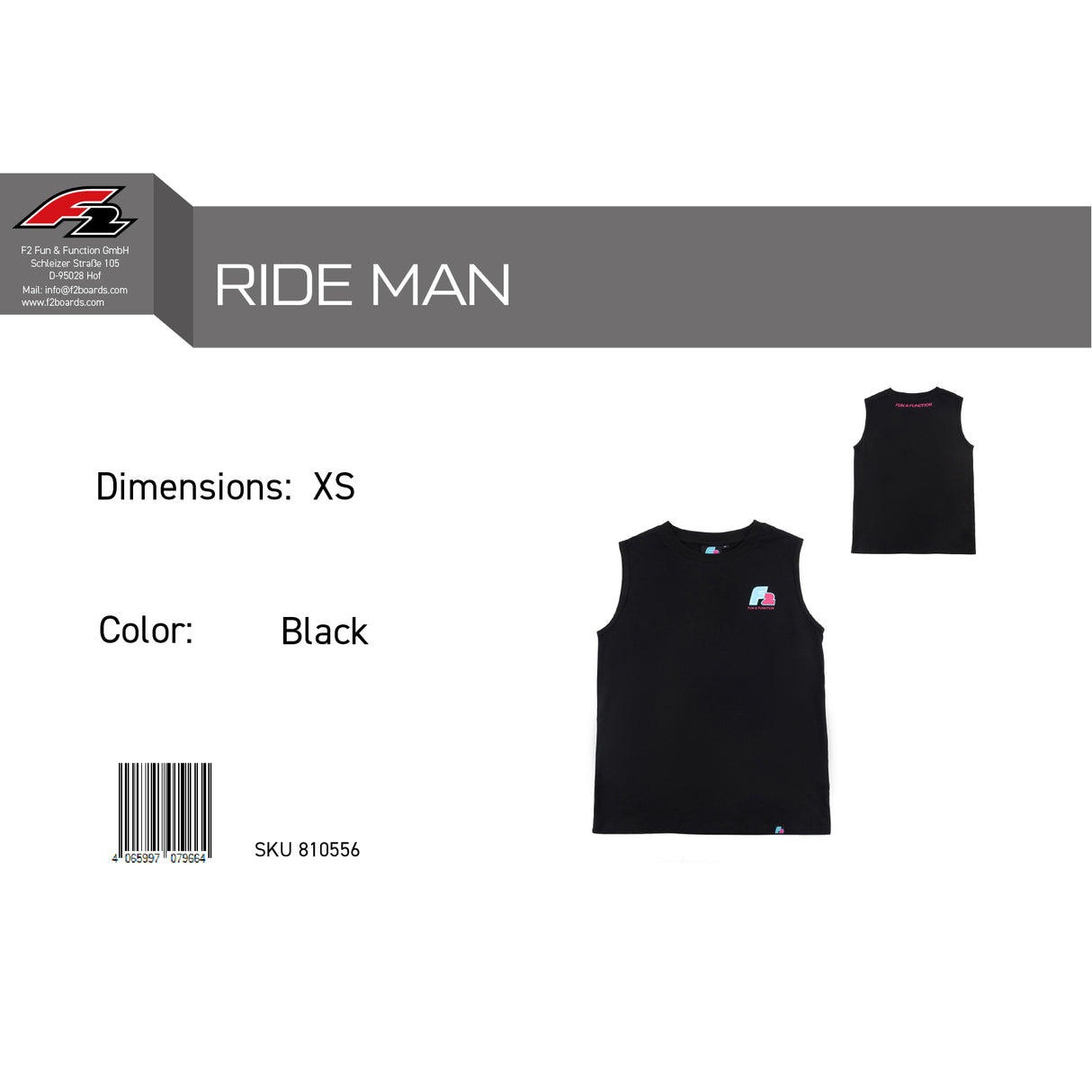 F2 Retro Muskelshirt Ride Herren Tshirt Ärmellos Schwarz - Größe wählbar