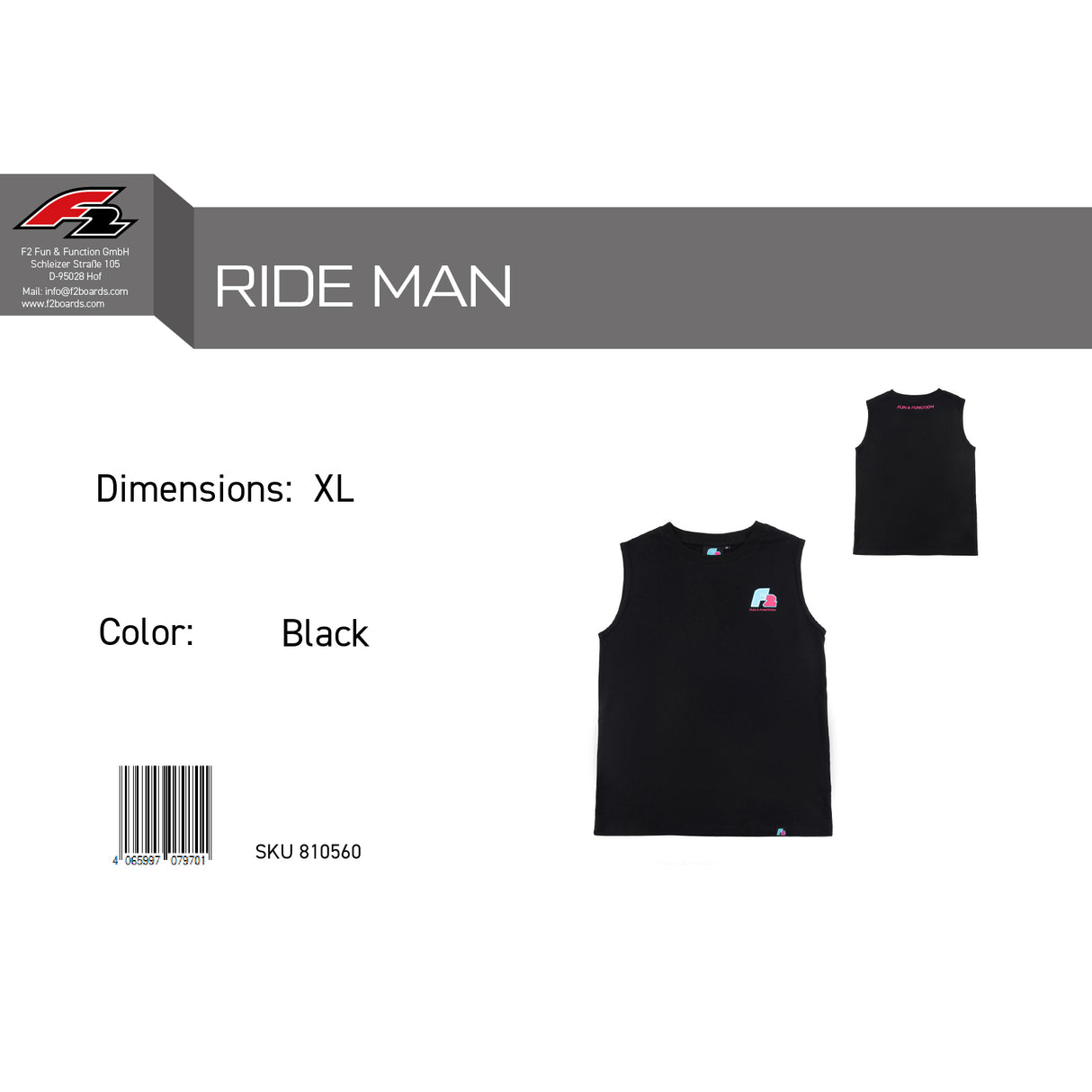 F2 Retro Muskelshirt Ride Herren Tshirt Ärmellos Schwarz - Größe wählbar