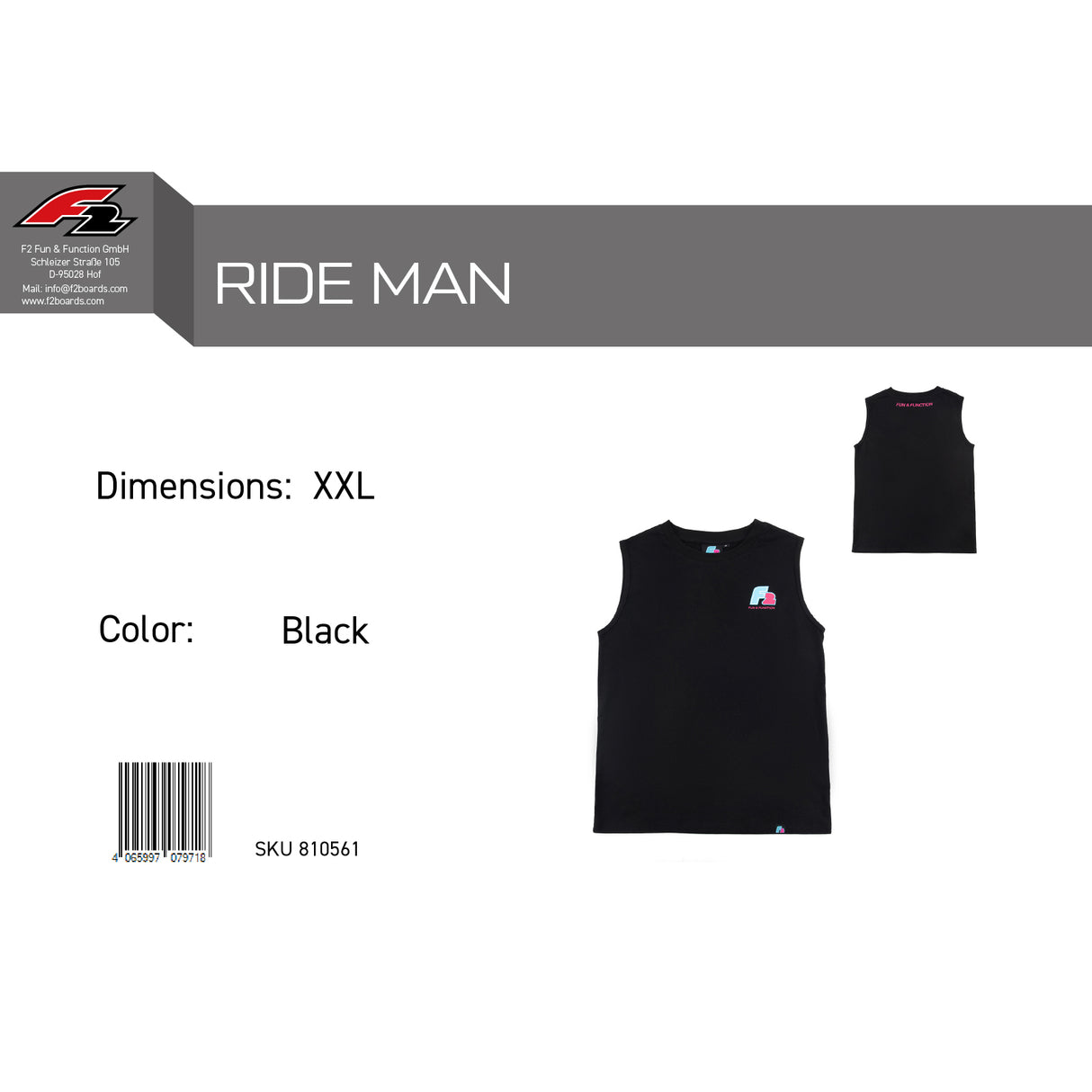 F2 Retro Muskelshirt Ride Herren Tshirt Ärmellos Schwarz - Größe wählbar