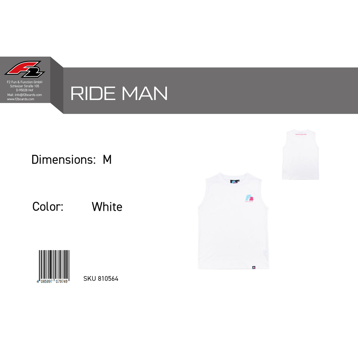 F2 Retro Muskelshirt Ride Herren Tshirt Ärmellos Weiss - Größe wählbar