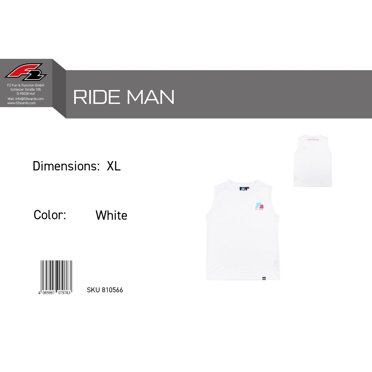 F2 Retro Muskelshirt Ride Herren Tshirt Ärmellos Weiss - Größe wählbar