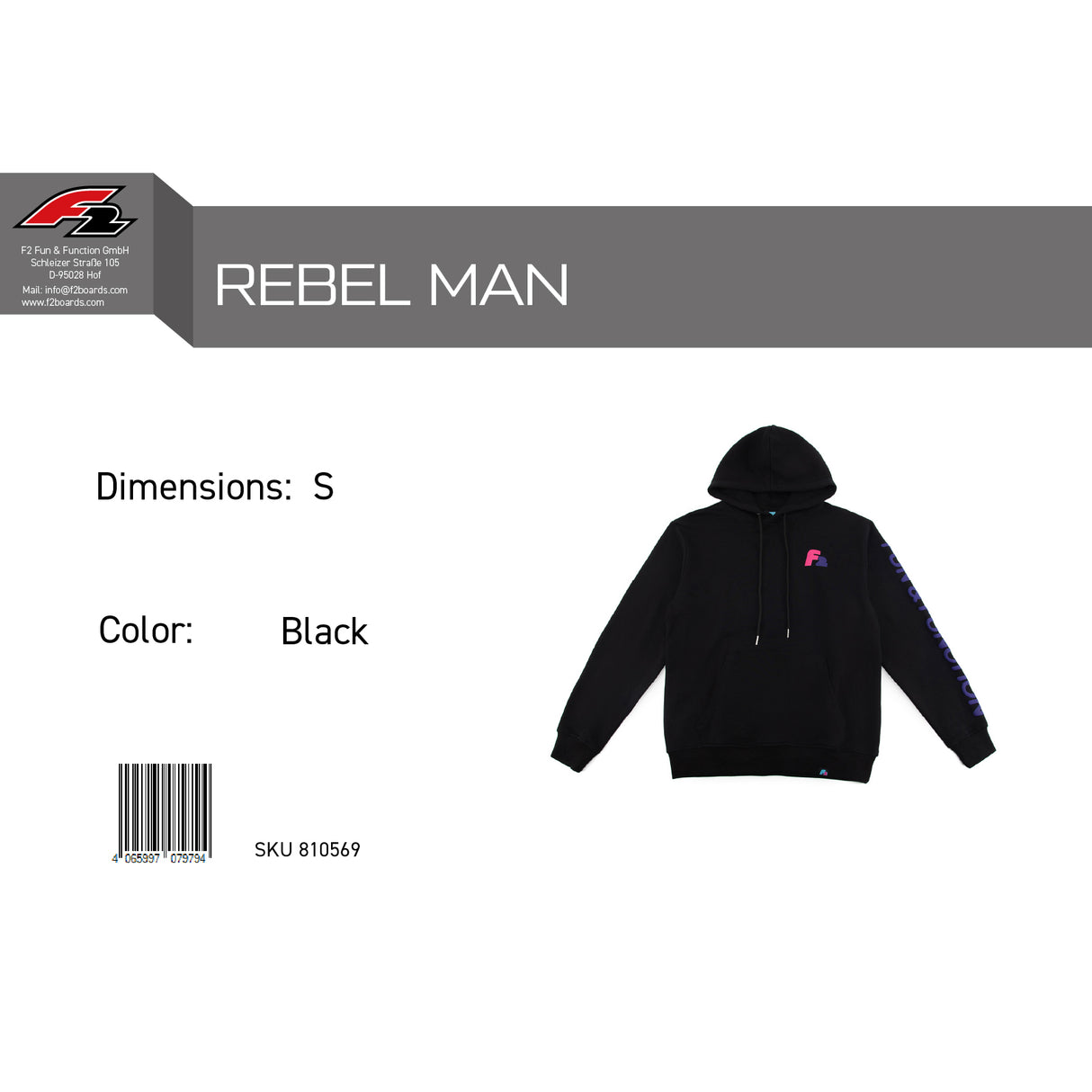 F2 Retro Rebel Hoodie Sweatshirt Pullover Schwarz - Größe wählbar