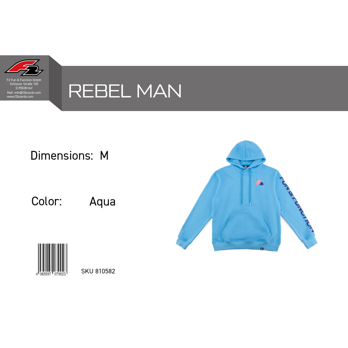 F2 Retro Rebel Hoodie Aqua Sweatshirt Pullover Blau - Größe wählbar