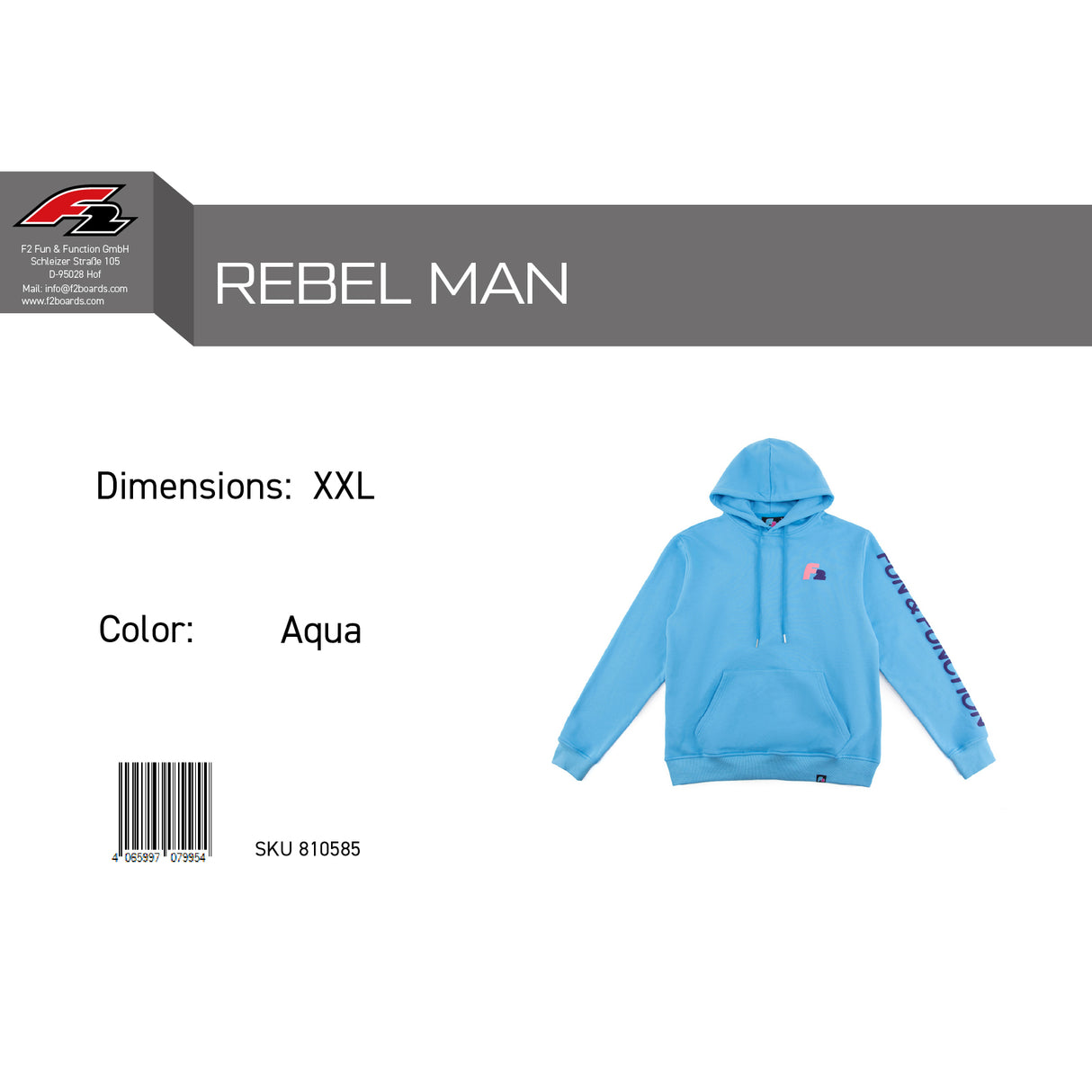 F2 Retro Rebel Hoodie Aqua Sweatshirt Pullover Blau - Größe wählbar