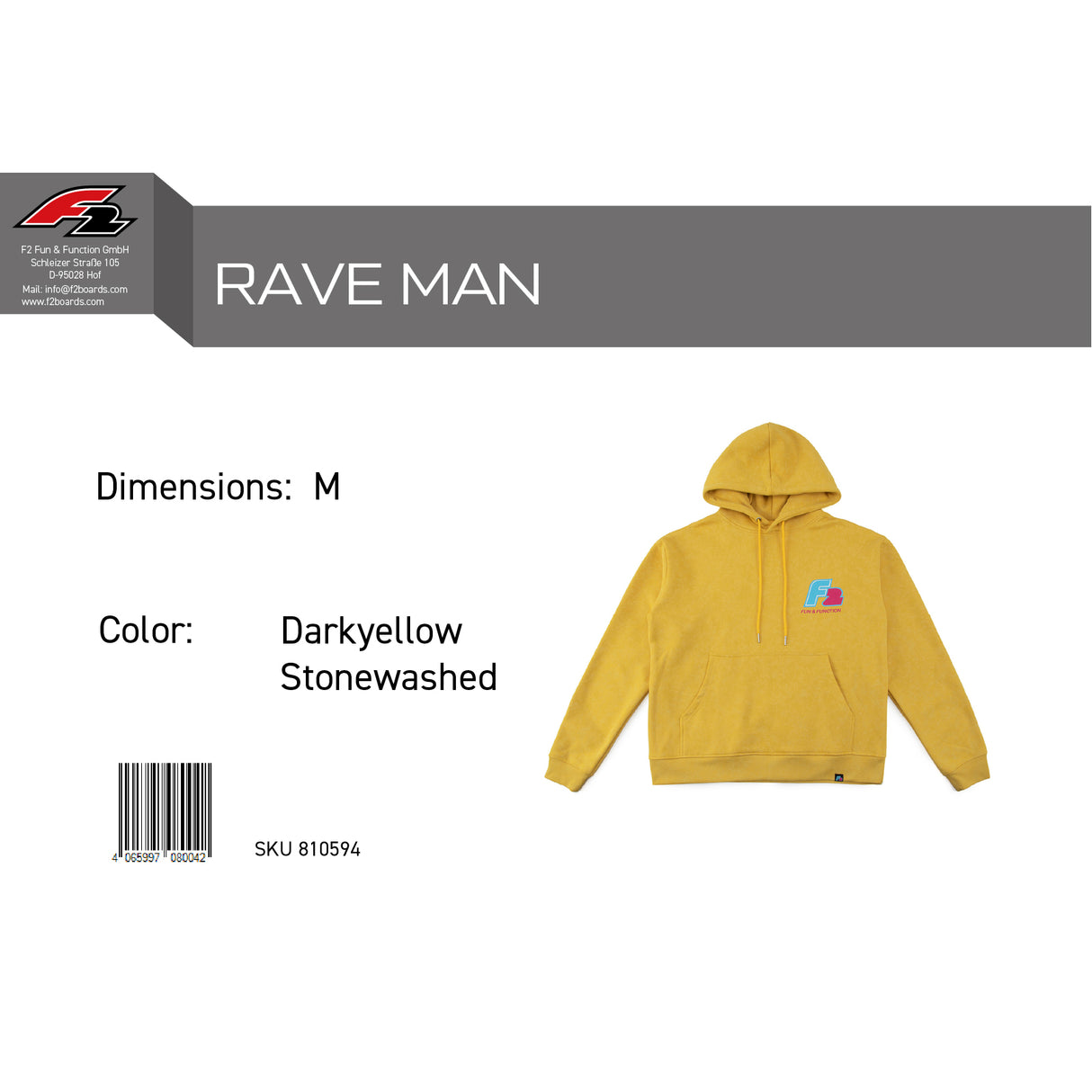 F2 Retro Rave Hoodie Darkyellow Stonewashed Sweatshirt Pullover - Größe wählbar