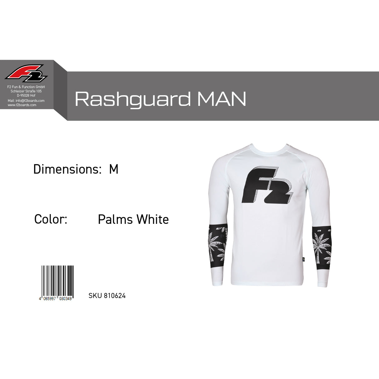 F2 Retro Rashguard Palms/White Funktionsshirt Wassersport - Größe wählbar