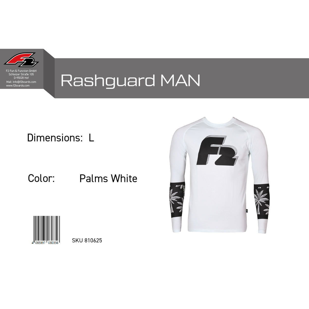 F2 Retro Rashguard Palms/White Funktionsshirt Wassersport - Größe wählbar