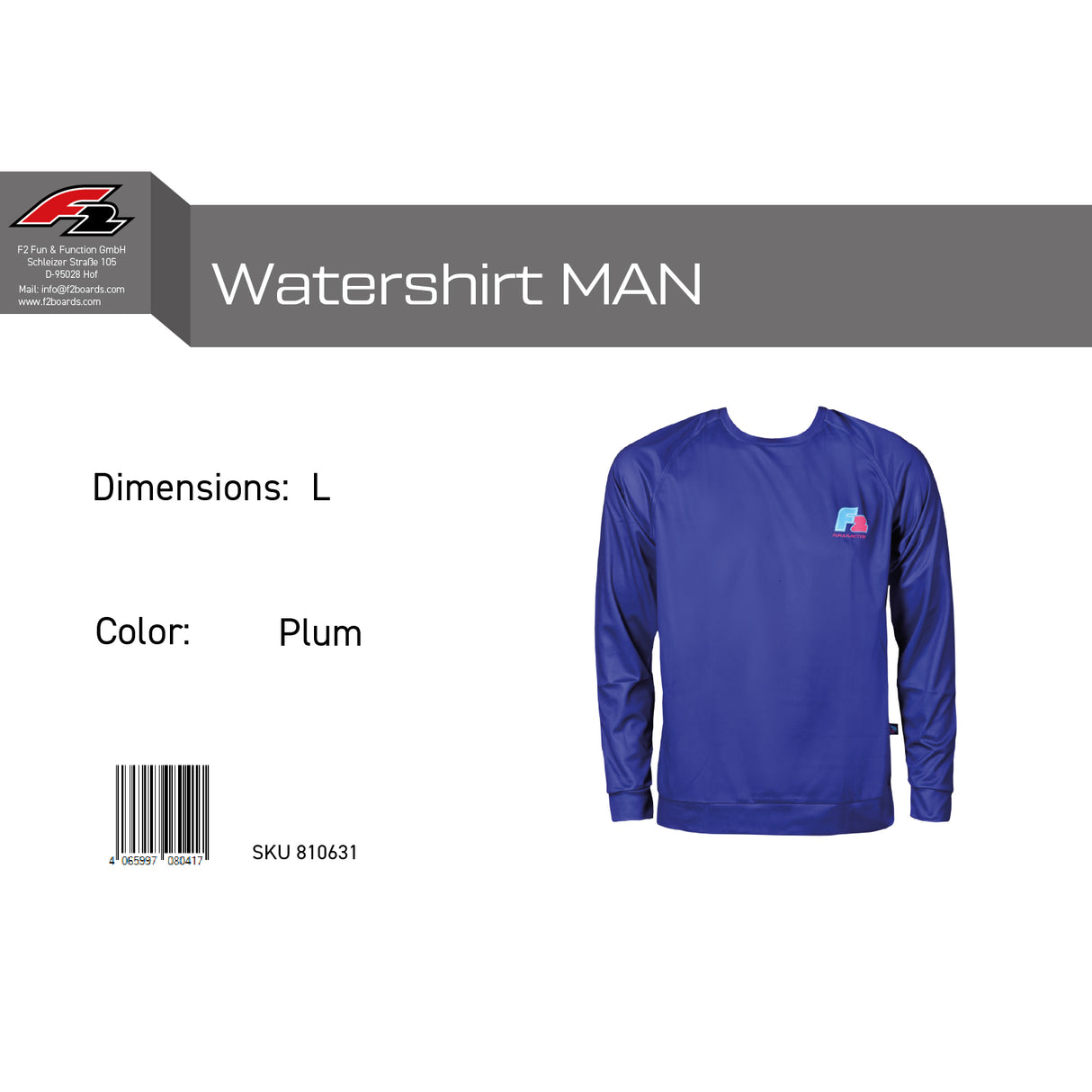 F2 Retro Watershirt Plum Funktionsshirt Wassersport Lila - Größe wählbar