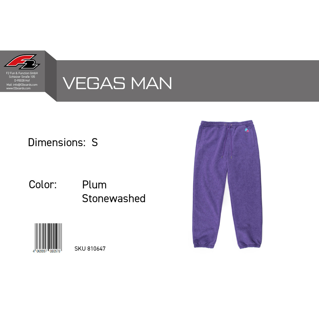 F2 Retro Vegas Jogginghose Plum Stonewashed Lila - Größe wählbar