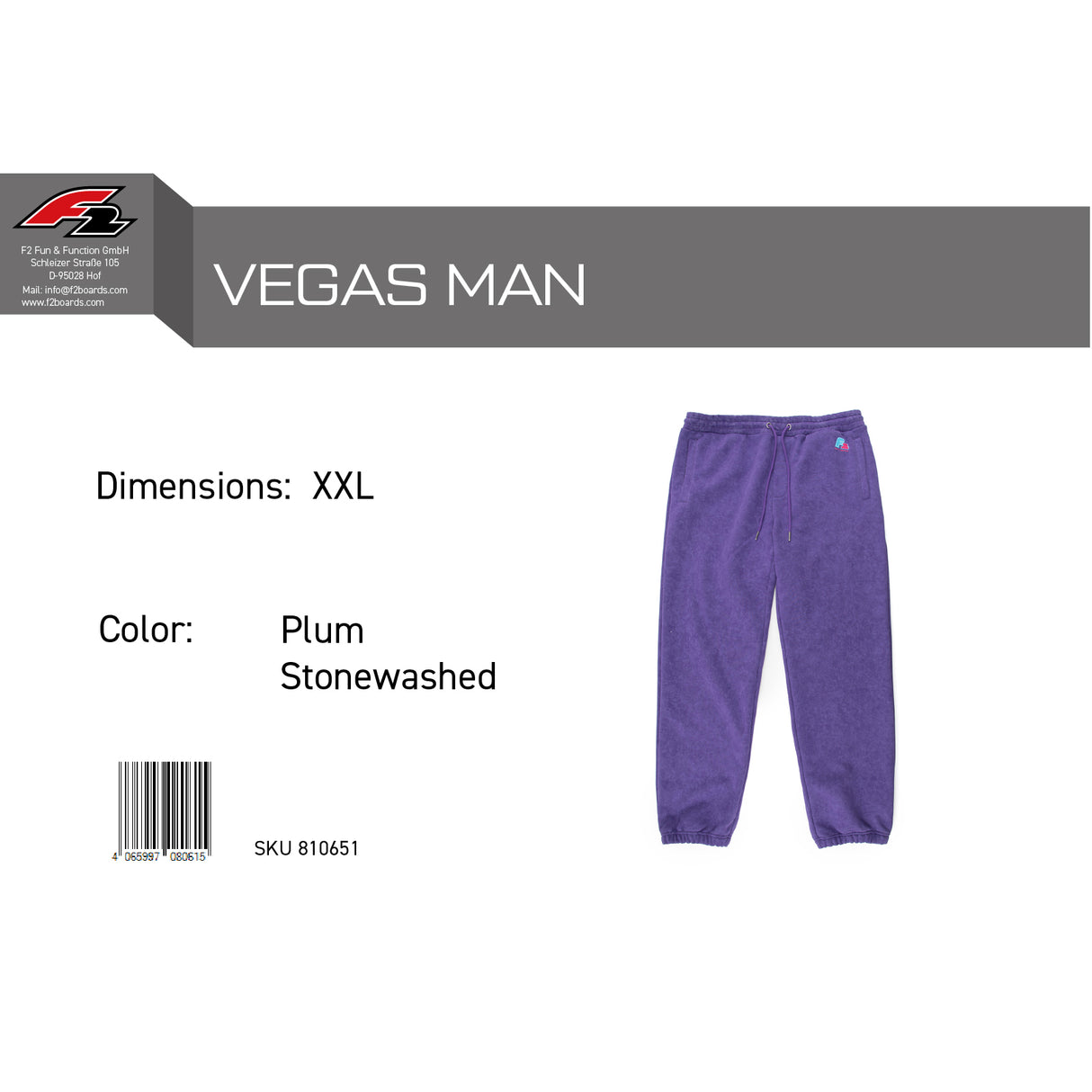 F2 Retro Vegas Jogginghose Plum Stonewashed Lila - Größe wählbar