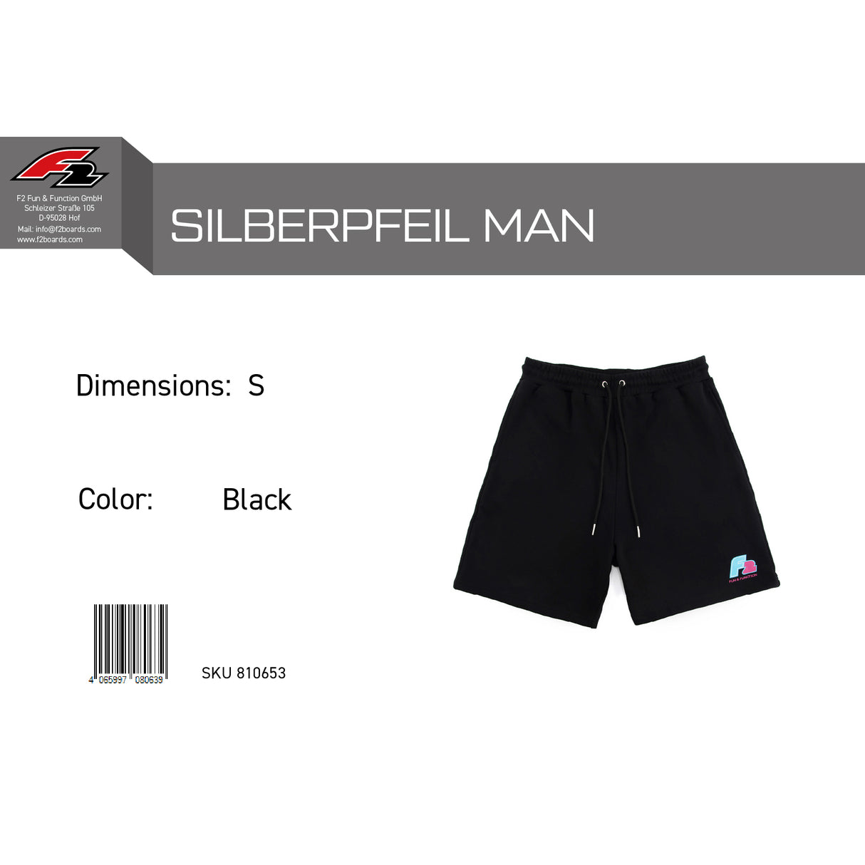 F2 Retro Silberpfeil Shorts Sweatshorts Schwarz - Größe wählbar