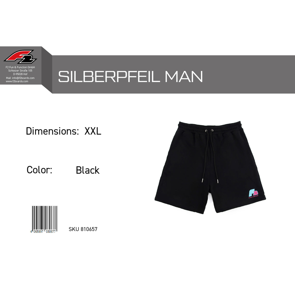 F2 Retro Silberpfeil Shorts Sweatshorts Schwarz - Größe wählbar