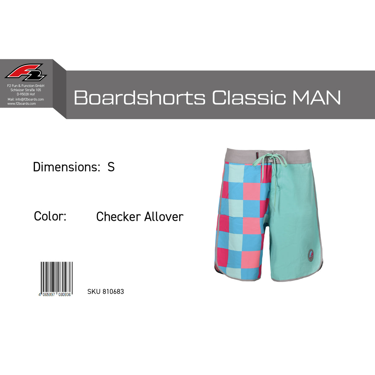 F2 Retro Boardshorts Classic Checker Oceangreen Badeshorts - Größe wählbar